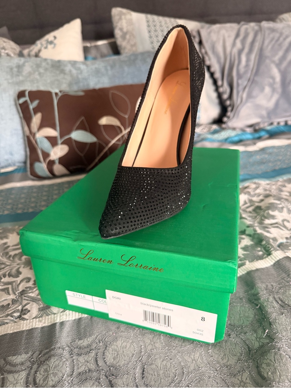 Lauren Lorraine Black Rhinestone Pointed Stiletto Pump - Picture 2 of 3